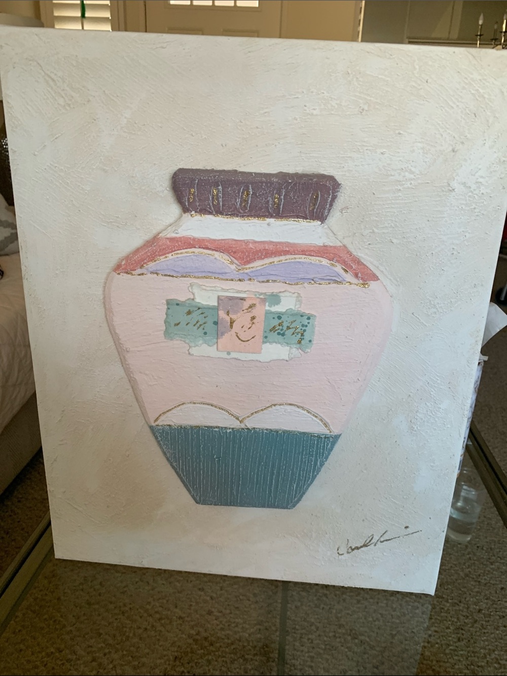 Hand-Painted Pastel Vase Wall Art - Pink & Teal